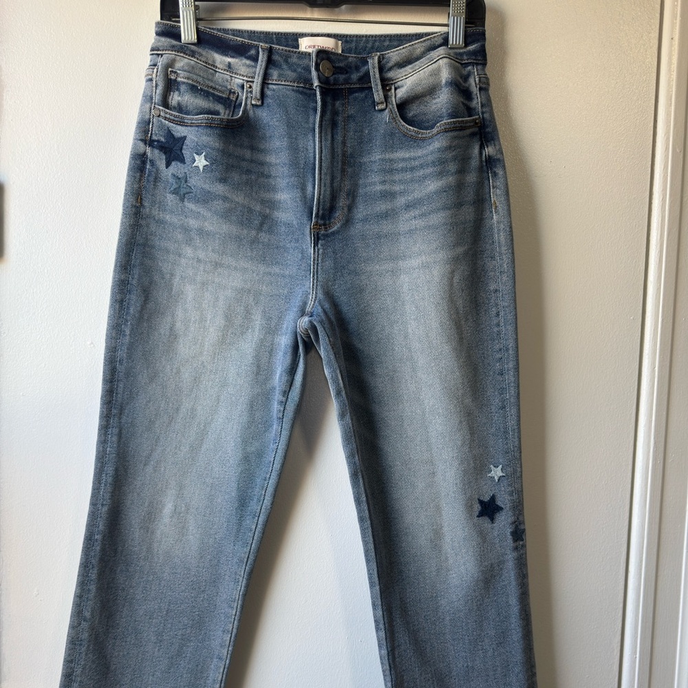 Driftwood Women's Meg Straight Crop Blue Star Embellished Jeans Sz 27 - Picture 4 of 12